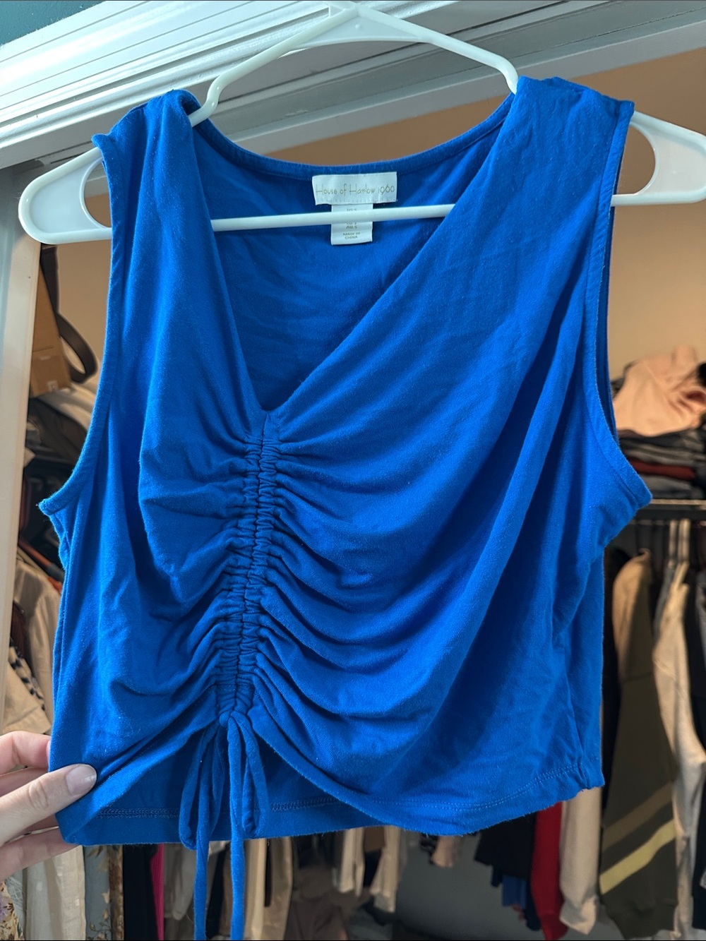 House of Harlow 1960 Cobalt Blue Ruched V-Neck Tank
